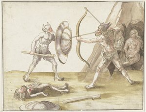 Gevecht tussen twee wildemannen door Erhard Schon