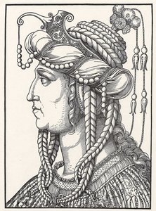 Portret van de sultane Roxelane (Russelazie (de Ruthenienne), of Hurrem (geboren Anastasia Lisovska, circa 1500-1558) echtgenote van sultan Suleiman de prachtlievende) Houtsnede door Erhard Schoen (1491-1592) circa 1532 Herzogliches Museum Gotha