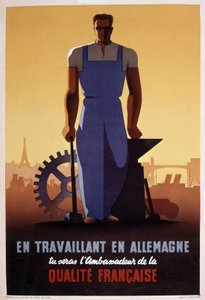 Franse propagandaposter voor STO (verplichte arbeidsorganisatie opgericht in 1943 tijdens de Duitse bezetting van Frankrijk) door Eric Castel