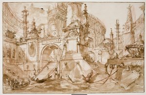 Architectonische fantasie – antieke haven door Eric Hebborn