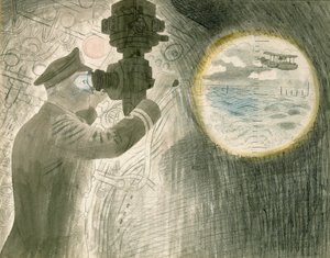 Een onderzeeër officier die door de periscoop kijkt