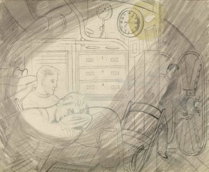 De hut (of vierkant) van de senior officieren van een onderzeeër. Potloodserie door Eric Ravilious (1903-1942), aan boord van een onderzeeër tijdens de Tweede Wereldoorlog (1939-1945)