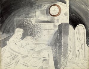 De hut (of het plein) van de senior officieren van een onderzeeër. Potloodserie door Eric Ravilious (1903-1942), aan boord van een onderzeeër tijdens de Tweede Wereldoorlog (1939-1945)