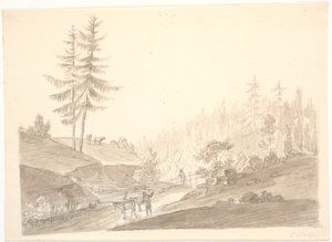 Noors berglandschap met vee en twee mannen door Erik Pauelsen