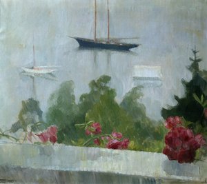 De boot, bloemen op de veranda door Erik Theodor Werenskiold
