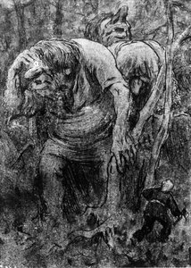 De kleine jongens ontmoeten de trollen in het Hedalsbos door Erik Theodor Werenskiold