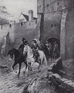 Oliver Cromwell met zijn leger bij Bootham Bar, York toen Karel II in 1650 probeerde de troon te heroveren door Ernest (after) Crofts