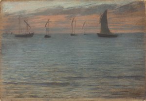 Een zeegezicht bij zonsondergang door Ernest Ange Duez