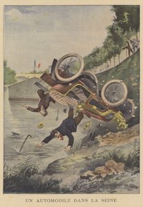 Een auto stort in de rivier de Seine