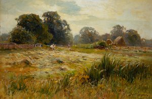 Het hooi keren, nabij Epping, Essex door Ernest C. Walbourne