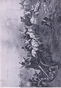 Inname van de Franse batterij door het 52e Oxfordshire Light Infantry Regiment bij Waterloo 18 juni 1815, illustratie uit Britse gevechten op land en zee, 1915