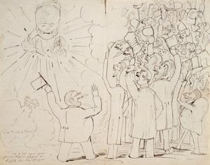 De viering voor Oude Hugo, karikatuur van Victor Hugo (1802-85) uit een brief aan Paul Verlaine, ca. 1880 door Ernest Delahaye