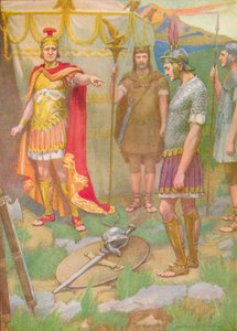 De jongeling legde de wapens die hij van zijn vijand had genomen aan de voeten van zijn vader, ca. 1912 door Ernest Dudley Heath