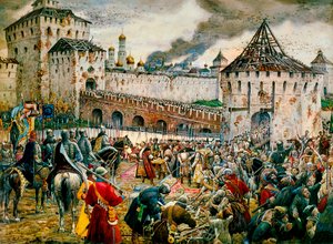 De verdrijving van Poolse indringers uit het Kremlin van Moskou, 1612 laat 19e of begin 20e eeuw door Ernest Ernestovich Lissner