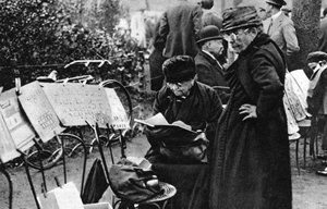 Postzegelverkopers op de Champs Elysees, Parijs, 1931