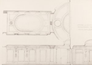 Ontwerpen voor het interieur van het Oxford en Poland Street Cinematograph Theatre: Auditorium plafond en achterwand, ca. 1910 door Ernest George William Souster