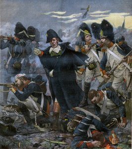 Generaal Pierre Cambronne (1770-1842) naast zijn troepen in de Slag bij Waterloo - gravure naar Delahaye, Ernest Jean (1855-1921) door Ernest Jean Delahaye
