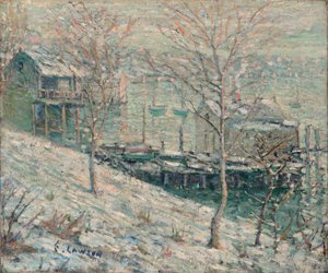 Wintertafereel aan de Harlem River door Ernest Lawson