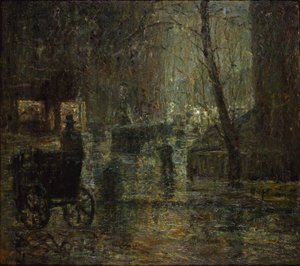 Natte nacht, Gramercy Park (Na regen, Nocturne) door Ernest Lawson