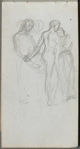 Schetsboek, pagina 10: Figuren die elkaar omarmen door Ernest Meissonier