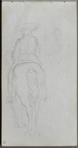 Schetsboek, pagina 19: Studie van een figuur te paard van achteren gezien door Ernest Meissonier