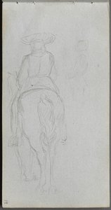 Schetsboek, pagina 19: Studie van een figuur te paard gezien van achteren door Jean Louis Ernest Meissonier
