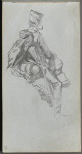 Schetsboek, pagina 23: Zittende soldaat door Ernest Meissonier