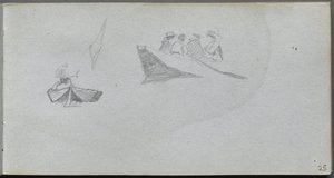 Schetsboek, pagina 25: Studies van figuren in boten door Ernest Meissonier