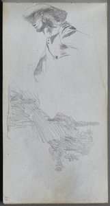 Schetsboek, pagina 27: Detailstudie voor Op een terras en Landschapsstudie door Jean Louis Ernest Meissonier