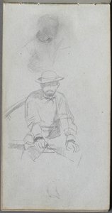 Schetsboek, pagina 30: Zittende mannelijke figuur en figuur in profiel
