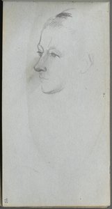 Schetsboek, pagina 45: Vrouwengezicht, 34 weergave door Jean Louis Ernest Meissonier