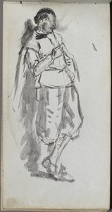 Schetsboek, pagina 46: Staande mannelijke figuur