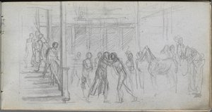Schetsboek, pagina 62: Figurenstudie, trap, paard door Jean Louis Ernest Meissonier