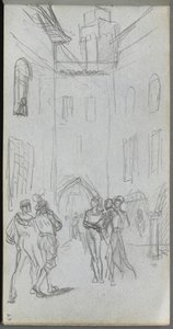 Schetsboek, pagina 63: Figuren in een binnenplaats