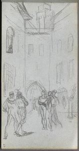 Schetsboek, pagina 63: Figuren in een binnenplaats