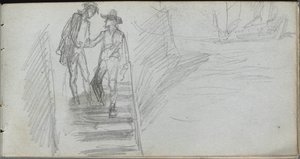 Schetsboek, pagina 64: Figuren op een trap door Ernest Meissonier