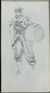 Schetsboek, pagina 79: Soldaat met trommel door Ernest Meissonier