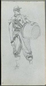 Schetsboek, pagina 79: Soldaat met trommel door Jean Louis Ernest Meissonier