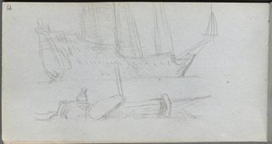 Schetsboek, pagina 85: Studie van een schip en boei door Ernest Meissonier