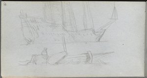 Schetsboek, pagina 85: Studie van een schip en boei door Jean Louis Ernest Meissonier