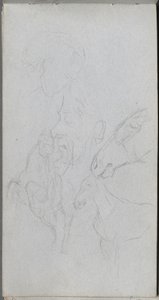 Schetsboek, pagina 90: Studie van paarden, profielen