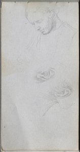 Schetsboek, pagina 96: Studie van een gezicht, oren door Ernest Meissonier