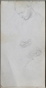 Schetsboek, pagina 96: Studie van een gezicht, oren door Jean Louis Ernest Meissonier