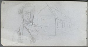 Schetsboek, pagina 99: Studie van figuur, gebouw door Jean Louis Ernest Meissonier