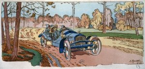 Georges Sizaire op zijn eigen gefabriceerde auto, bij de Coupe des voiturettes