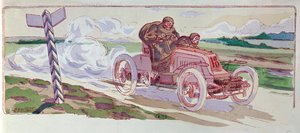 Henri Fournier in zijn Mors tijdens de Parijs-Berlijn rally in 1901, ca. 1910
