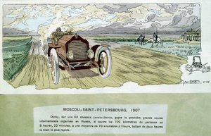 Autorace: Moskou - Sint-Petersburg, circa 1900 - tekening door Ernest Montaut (1878-1909)