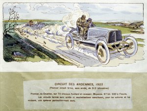 Racen: het Ardennen circuit in 1903, tekening door Ernest Montaut (1878-1909)