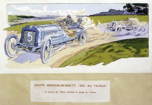 Racen: de Gordon Bennett Cup (Gordon-Bennett) in 1904 - tekening door Ernest Montaut (1878-1909) door Ernest Montaut