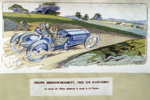Racen: de Gordon Bennett Cup (Gordon-Bennett) in 1905 - tekening door Ernest Montaut (1878-1909)